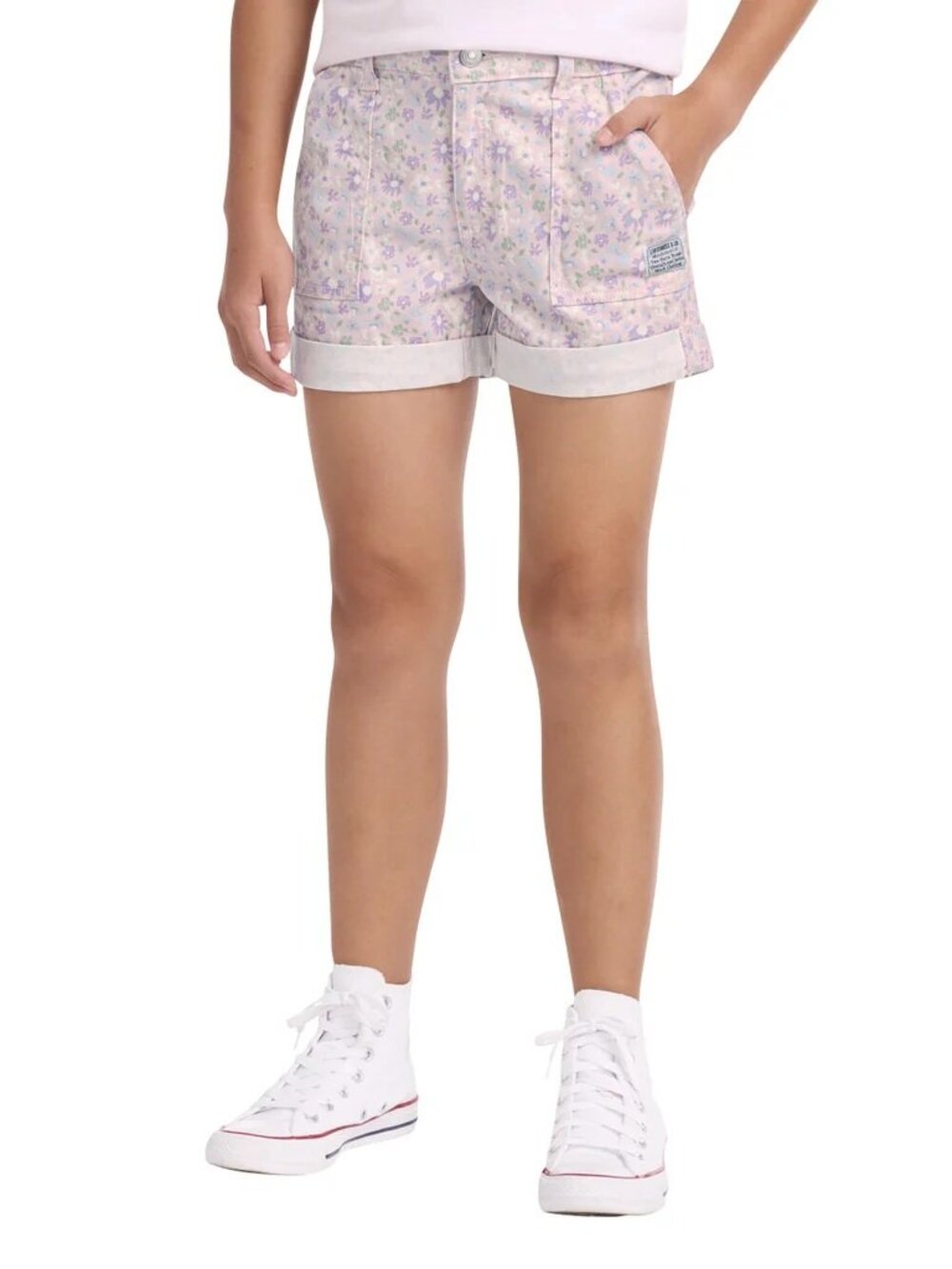 Levi's Girls Size 14 Youth Twill Shorts Floral Pink & Violet